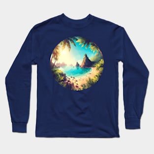 Low Poly Tropical Beach Long Sleeve T-Shirt